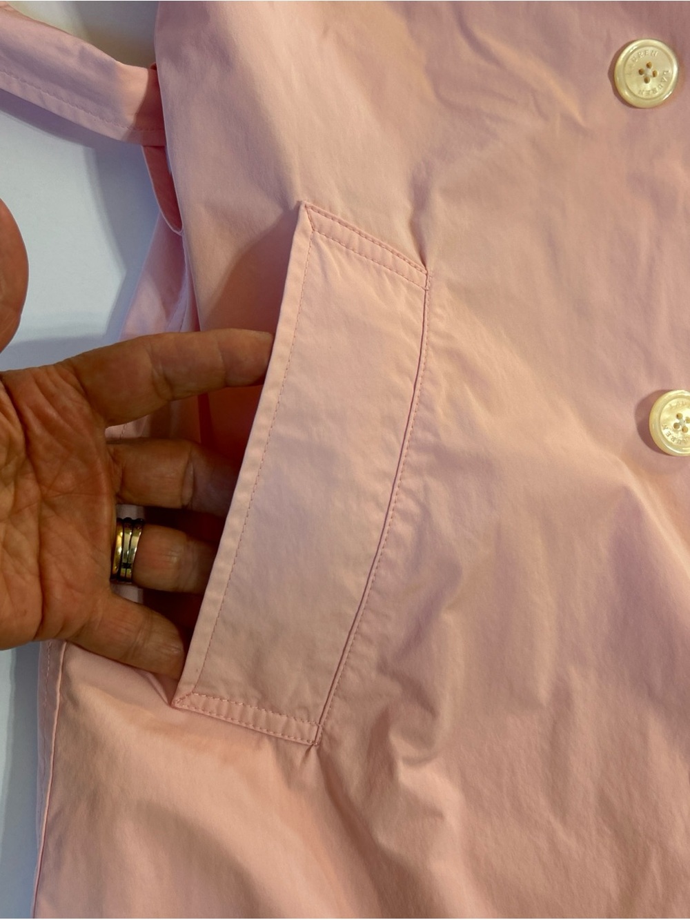 RLR Ralph Lauren Pink Trench Double Breasted Vented Belted Raincoat Large Flawed - Picture 9 of 14